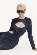 SORAMAME • Midnight Navy Inertia Cut-Out Velvet Column Dress