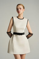Élancia White Taffeta Puff Hip Mini Dress With Crystal Bow for women, from IHF STUDIO, The Viet Concept 