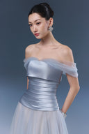 Krissy Blue Grey Taffeta Tulle Evening Gown for women, from JOSEPHINE, The Viet Concept