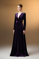 IHF ATELIER • Midnight Pearl Grain Velvet V-Neck A-Line Evening Gown