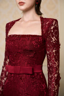 Crimson Trapeze Neck Crystal-Embellished French Lace Column Gown for women, from IHF ATELIER, The Viet Concept 