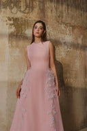 L' SCARLETT • Pink 3D Crystal Floral Flared Midi Dress