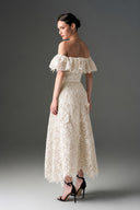 IHF STUDIO • Noir Floral Vine Lace Off-Shoulder Midi A-Line Dress