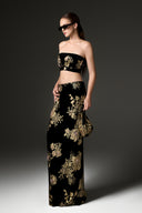 Noir Gold Rose Velvet Column Skirt for women, from IHF STUDIO, The Viet Concept