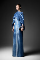 GVLUX • Azure Marbled Denim A-Line Dress with Detachable Scarf