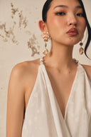 XITA • Ivory Polka Silk Deep V Wrap Top