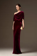 IHF ATELIER • Dark red Velvet One-Shoulder Draped Column Gown