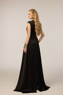 21SIX • Anara Silk Satin Gold Sequin Embellished Evening Gown