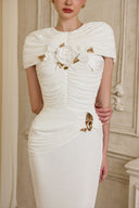 CALISTA • Ivelle White Draped 3D Rose Embellished Dress