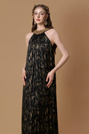Round Neck A-line Gown With Crystal Collar In Black Metallic Striped Chiffon for women, from IHF ATELIER, The Viet Concept 