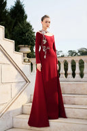 TRACY COUTURE • Sheer Shoulder 3D Crystal Embellished Flap Velvet Gown