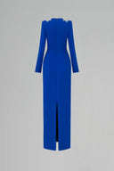 Cobalt Blue V-Neck Embroidered Column Evening Gown Long Sleeve Luxury for women, from IHF ATELIER, The Viet Concept 