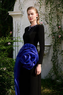 Column Gown with Sculpted Blue Rose Hip & Jewelled Neckline for women, from IHF ATELIER, The Viet Concept