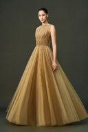 EEGEN STUDIO • Champagne Beaded Waist Floor Length Dress