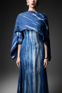 GVLUX • Azure Marbled Denim A-Line Dress with Detachable Scarf