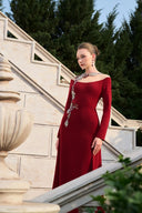 TRACY COUTURE • Sheer Shoulder 3D Crystal Embellished Flap Velvet Gown