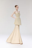 Moon Jar Gold Houndstooth Strapless Gown for women, from SORAMAME, The Viet Concept