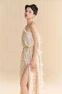 LINH PHUNG • Ivoria One-Shoulder Floral Lace Evening Gown with High Slit in Ivory