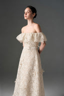 IHF STUDIO • Noir Floral Vine Lace Off-Shoulder Midi A-Line Dress