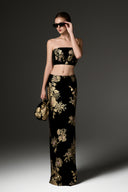 Noir Gold Rose Velvet Column Skirt for women, from IHF STUDIO, The Viet Concept