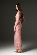 Rosé Pearl Embellished Mesh Lace Midi Dress for women, from IHF STUDIO, The Viet Concept 
