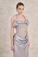 LINH PHUNG • Valencia Draped Silk Halter Corset Evening Gown