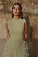 L' SCARLETT • Verdant 3D Crystal Floral Embellished Flared Midi Dress
