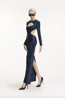 SORAMAME • Midnight Navy Inertia Cut-Out Velvet Column Dress