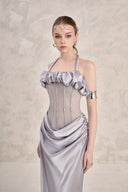 LINH PHUNG • Valencia Draped Silk Halter Corset Evening Gown