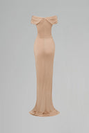 Champagne Gold Off-Shoulder Crystal Column Evening Gown for women, from IHF ATELIER, The Viet Concept