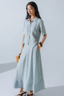 HOBB • Swing Linen-Blend Flared Midi Skirt