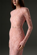 Rosé Pearl Embellished Mesh Lace Midi Dress for women, from IHF STUDIO, The Viet Concept 