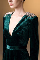 IHF ATELIER • Midnight Pearl Grain Velvet V-Neck A-Line Evening Gown