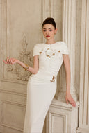 CALISTA • Ivelle White Draped 3D Rose Embellished Dress