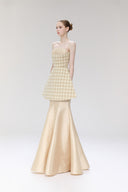 Moon Jar Gold Houndstooth Strapless Gown for women, from SORAMAME, The Viet Concept