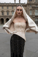 Nidalii Noir Gold Bustier Crepe Evening Gown for women, from JOSEPHINE, The Viet Concept 