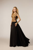 21SIX • Anara Silk Satin Gold Sequin Embellished Evening Gown