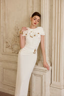 CALISTA • Ivelle White Draped 3D Rose Embellished Dress