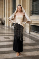 Nidalii Noir Gold Bustier Crepe Evening Gown for women, from JOSEPHINE, The Viet Concept 