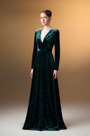 IHF ATELIER • Midnight Pearl Grain Velvet V-Neck A-Line Evening Gown