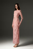 Rosé Pearl Embellished Mesh Lace Midi Dress for women, from IHF STUDIO, The Viet Concept 