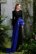 Column Gown with Sculpted Blue Rose Hip & Jewelled Neckline for women, from IHF ATELIER, The Viet Concept
