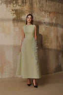 L' SCARLETT • Verdant 3D Crystal Floral Embellished Flared Midi Dress