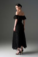 IHF STUDIO • Noir Floral Vine Lace Off-Shoulder Midi A-Line Dress