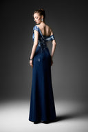 GVLUX • Éclat Marbré Off-Shoulder Denim Evening Gown