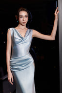 THÉSONG • Lumière De Soie Ice Blue Satin Column Gown