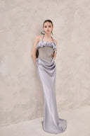 LINH PHUNG • Valencia Draped Silk Halter Corset Evening Gown