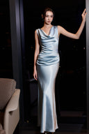 THÉSONG • Lumière De Soie Ice Blue Satin Column Gown