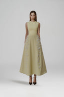 L' SCARLETT • Verdant 3D Crystal Floral Embellished Flared Midi Dress