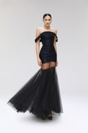 Fracture Off-Shoulder Metallic Chiffon Mermaid Gown for women, from SORAMAME, The Viet Concept